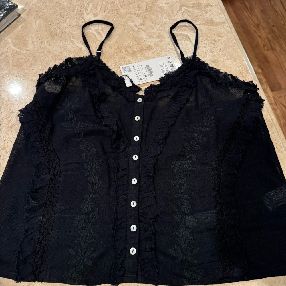 NWT black embroidered sheer top